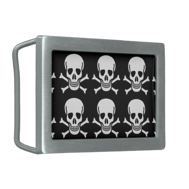 Skull and Crossbones Rectangular Belt Buckle (Front Left)