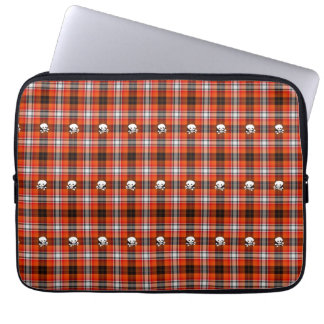Skull and Crossbones Red and Black Plaid Laptop Sleeve