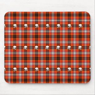 Skull and Crossbones Red and Black Plaid Mouse Pad