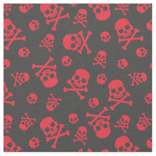 Skull and Crossbones Red Motorcycle Fabric