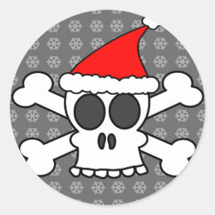 Skull and Crossbones Santa Hat Classic Round Sticker