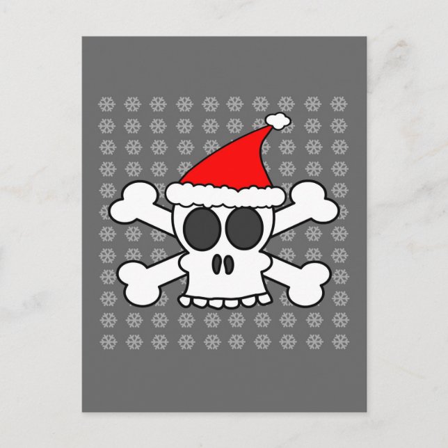 Skull and Crossbones Santa Hat Holiday Postcard (Front)