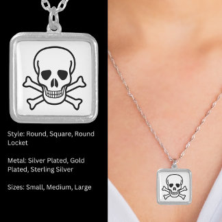 Skull and Crossbones Silver Plated Necklace