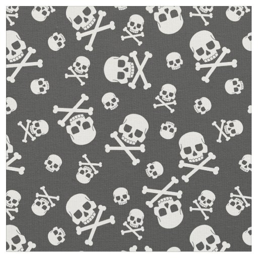 Skull and Crossbones White Halloween Fabric