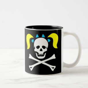 Skull and Crossbones With Pigtails Two-Tone Coffee Mug