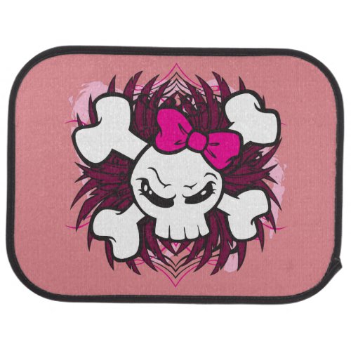 Skull and Crossbones with Pink Bow plus Tribal Car Floor Mat