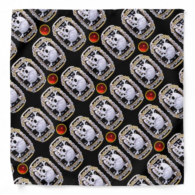 SKULL AND CROSSED BONES RUBY  RENAISSANCE JEWEL BANDANA (Front)