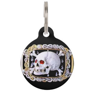 SKULL AND CROSSED BONES RUBY  RENAISSANCE JEWEL PET TAG