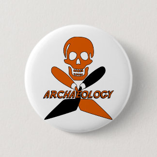Skull and Crossed Trowels Archaeology Button