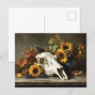 Skull and Crow Autumn Still Life Postcard