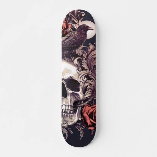Skull and Crow with Rose Skateboard