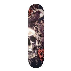 Skull and Crow with Rose Skateboard
