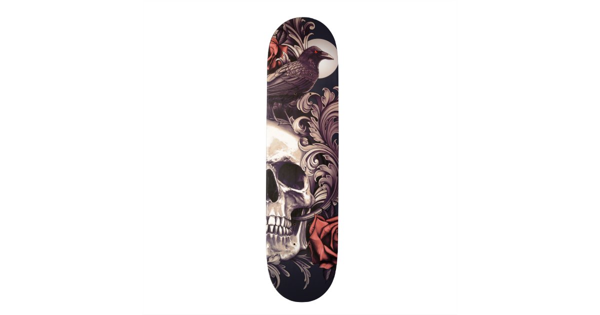 Skull and Crow with Rose Skateboard | Zazzle.com