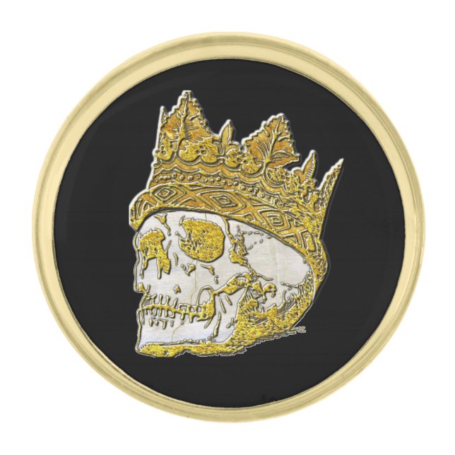 Skull and Crown Gold Finish Lapel Pin (Front)
