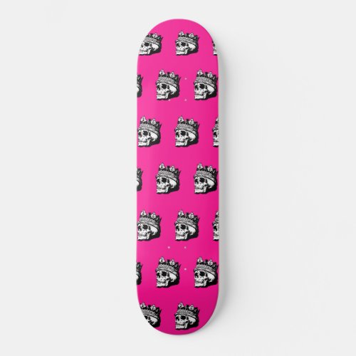 Skull and Crown Pattern Pink Skateboard
