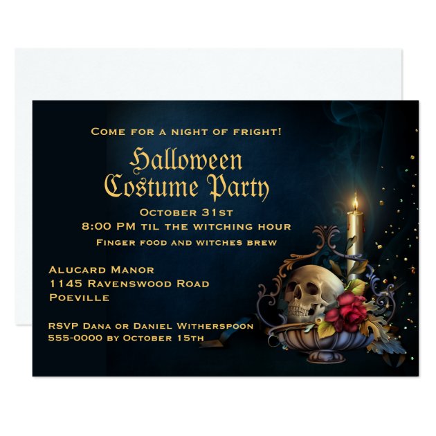 Skull And Fall Leaves Halloween Party Invitation