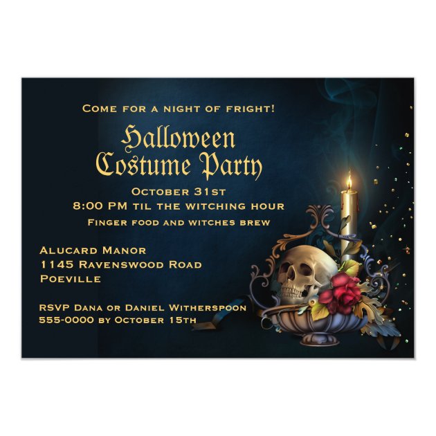 Skull And Fall Leaves Halloween Party Invitation