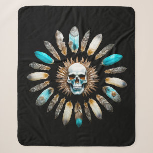 Skull and Feathers 01 Sherpa Blanket