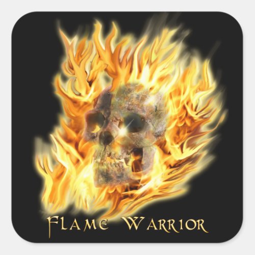 Skull and Fiery Flames Spooky Art Stickers