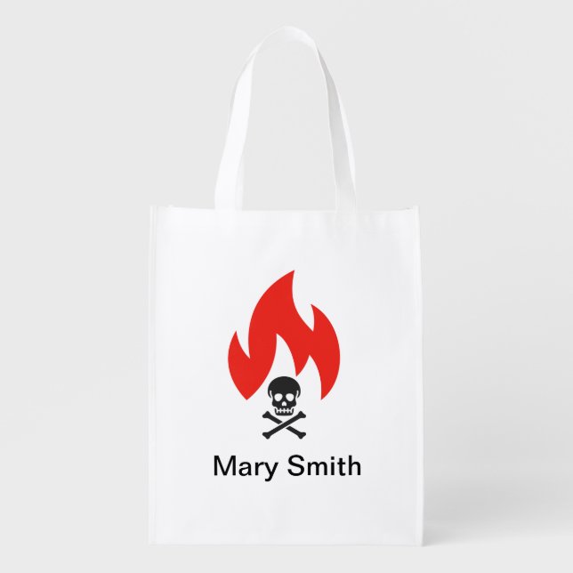 Skull and Fire Grocery Bag (Front)