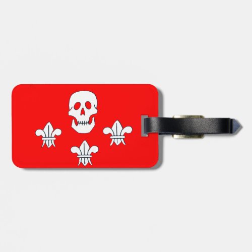 SKULL AND FLEUR DE LISE  RED JOLLY ROGER BANNER LUGGAGE TAG