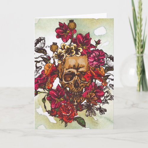 Skull And Flowers Day Of The Dead Card