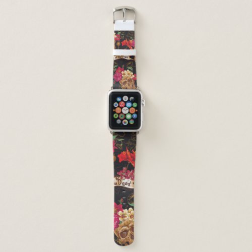 Skull and Flowers Day of The Dead Seamless Backgro Apple Watch Band