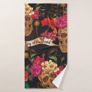 Skull and Flowers Day of The Dead Seamless Backgro Bath Towel