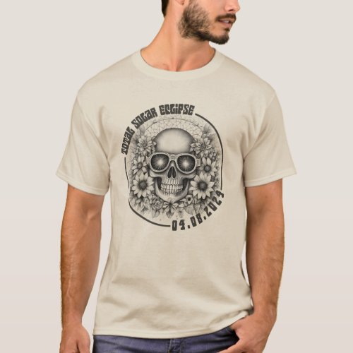 skull and flowers eclipse 2024 T_Shirt