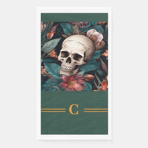 Skull and Flowers Monogram  Paper Guest Towels