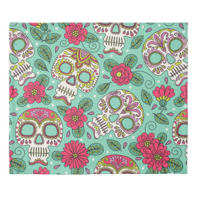 Skull and Flowers. Seamless Background. Mexican da Duvet Cover (Front)