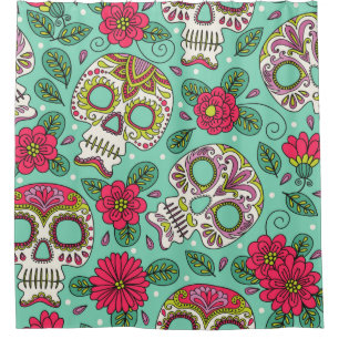 Skull and Flowers. Seamless Background. Mexican da Shower Curtain