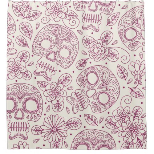 Skull and Flowers. Seamless Background. Mexican da Shower Curtain
