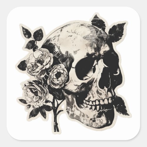 Skull and Flowers Square Sticker