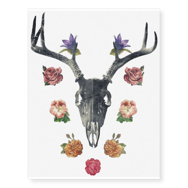 Skull and flowers temporary tattoos (Front)
