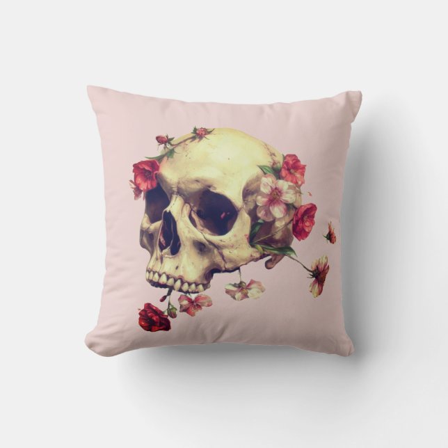 Skull and flowers throw pillow (Front)