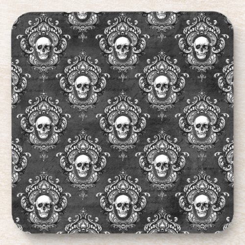 Skull and Grey Gothic Beverage Coaster