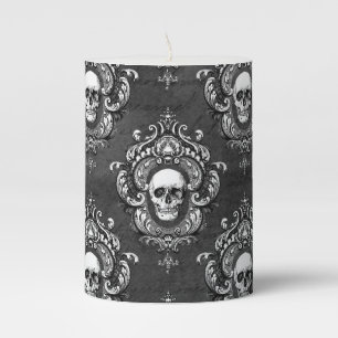 Skull and Grey Gothic Pillar Candle