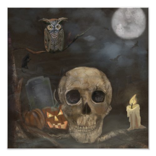 Skull and Halloween Setting  Photo Print