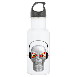 skull and headphones with lightning from ears water bottle