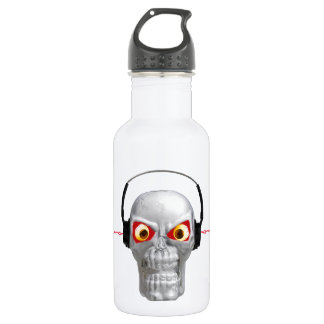 skull and headphones with lightning from ears water bottle