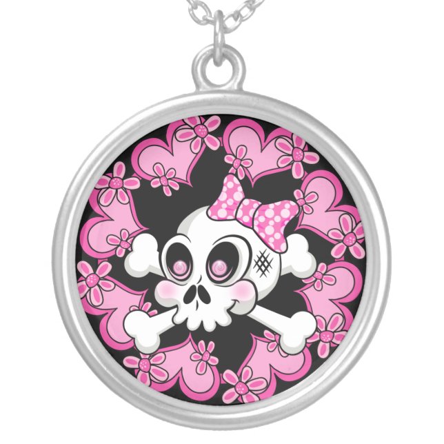 Skull and Hearts Silver Plated Necklace (Front)