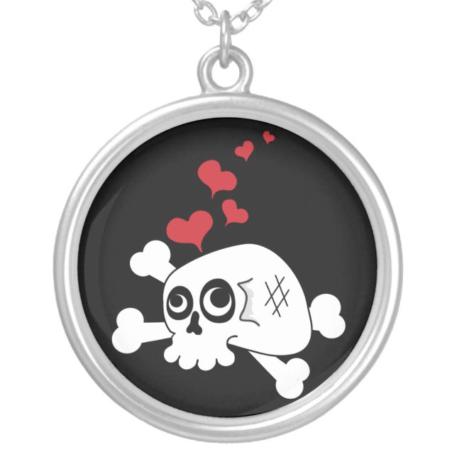 Skull and Hearts Silver Plated Necklace (Front)