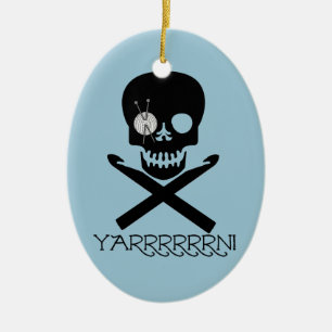 Skull and Hooks Ceramic Ornament