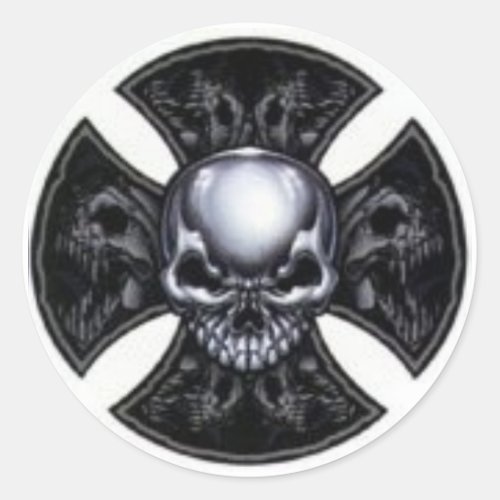 Skull and Iron Cross Decal Classic Round Sticker