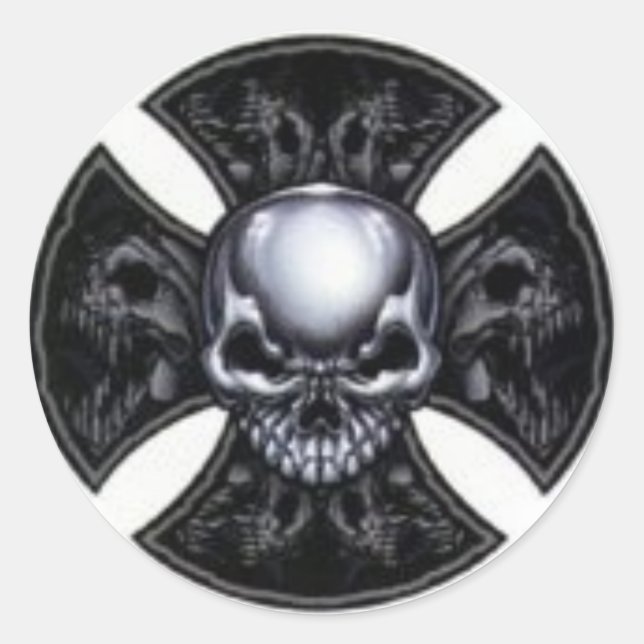 Skull and Iron Cross Decal Classic Round Sticker (Front)