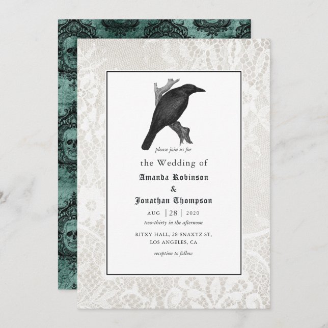 Skull and Lace Gothic Wedding Invitation (Front/Back)