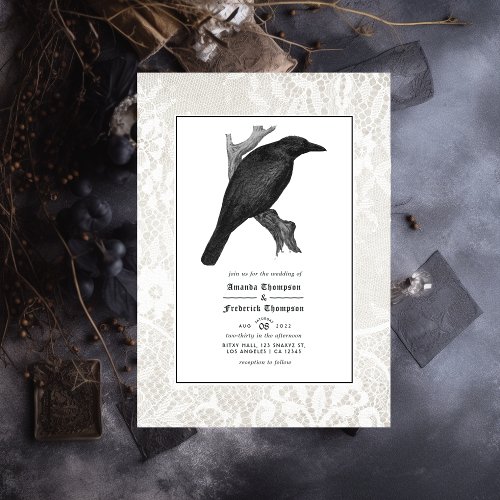 Skull and Lace Gothic Wedding Photo Invitation