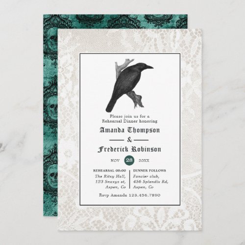 Skull and Lace Gothic Wedding Rehearsal Dinner Invitation