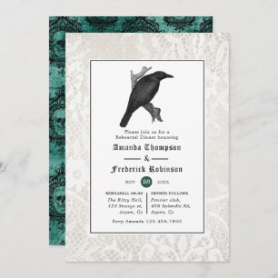 Skull and Lace Gothic Wedding Rehearsal Dinner Invitation